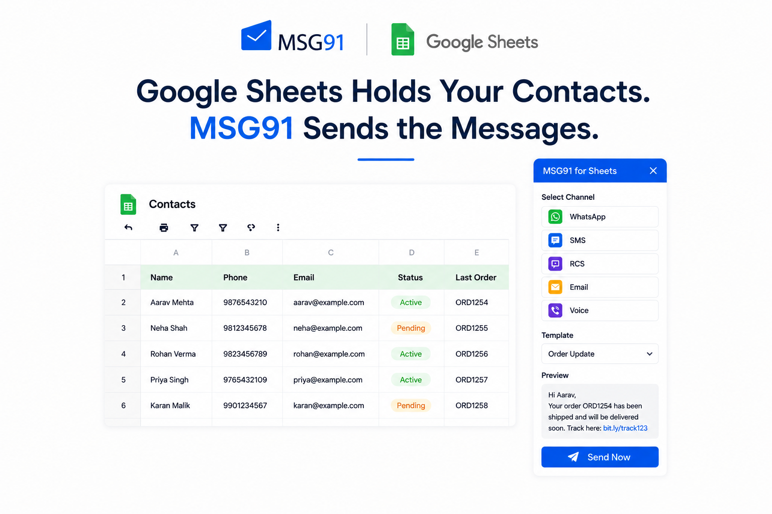Google Sheets Holds Your Contacts. MSG91 Sends the Messages